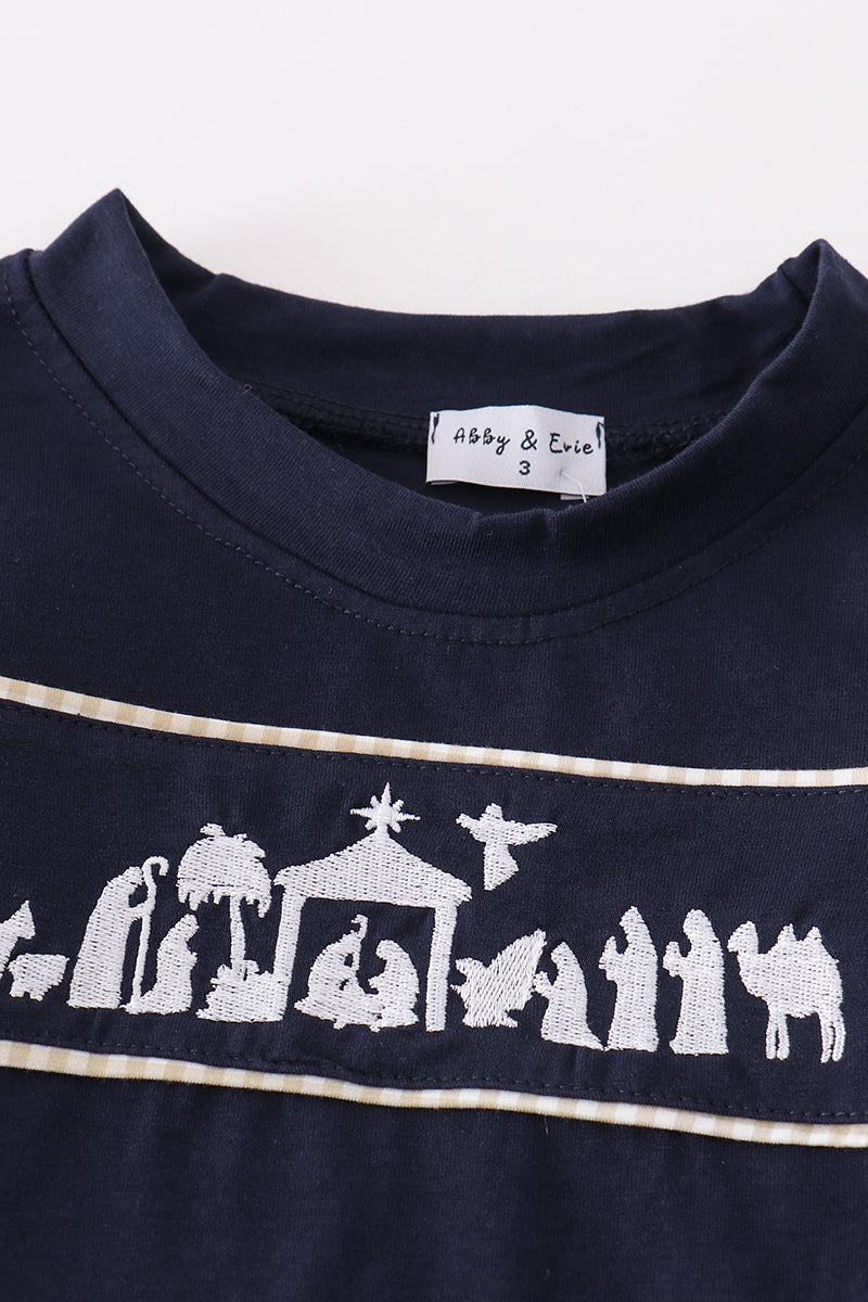 Navy Nativity Embroidery Boy Set