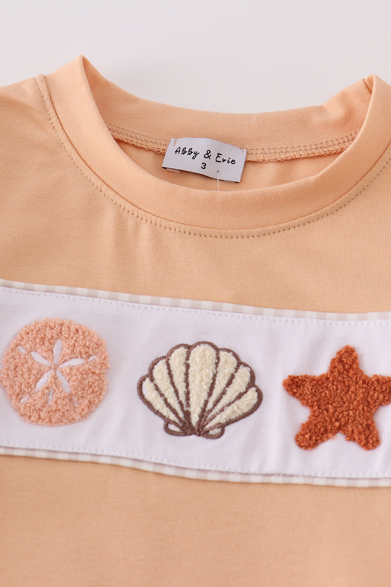 Khaki Shells Starfish French Knot Boy Set