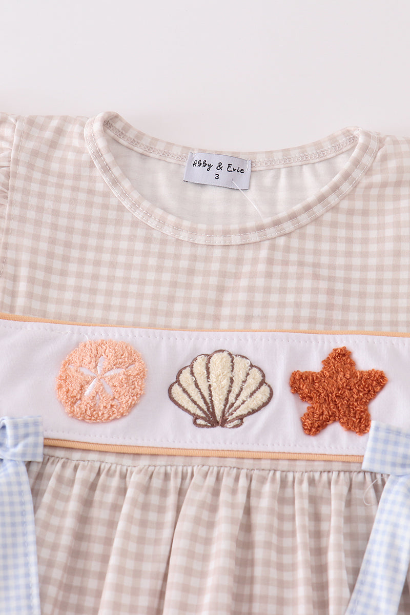 Khaki Shells Starfish French Knot Girl Set