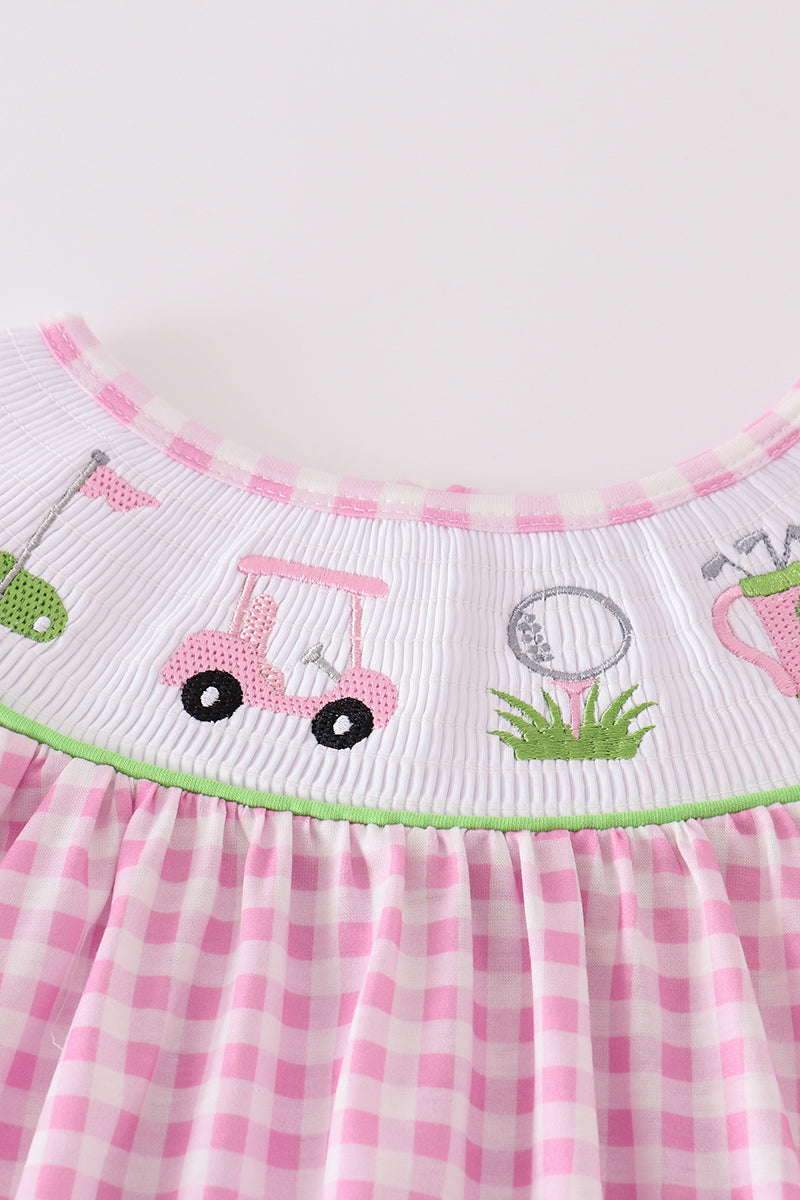 Pink Golf Embroidery Gingham Girl Set