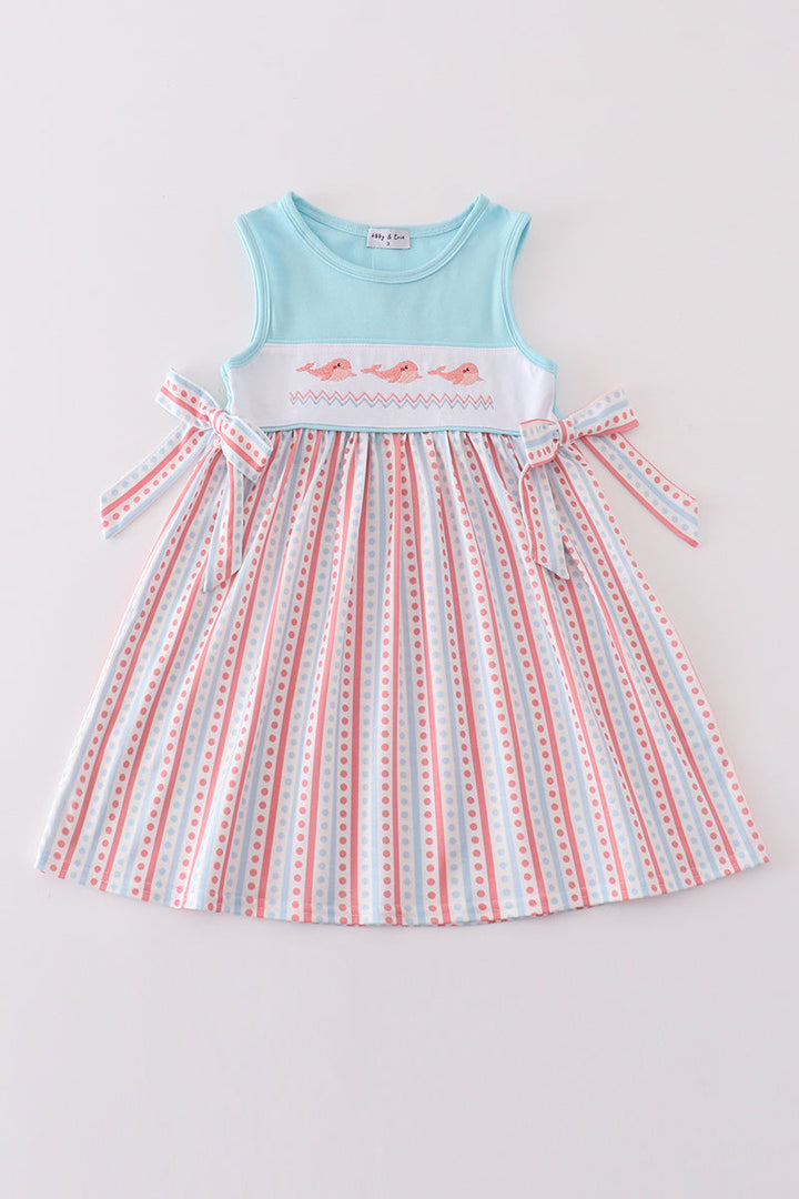 Blue Whale Embroidery Girl Dress