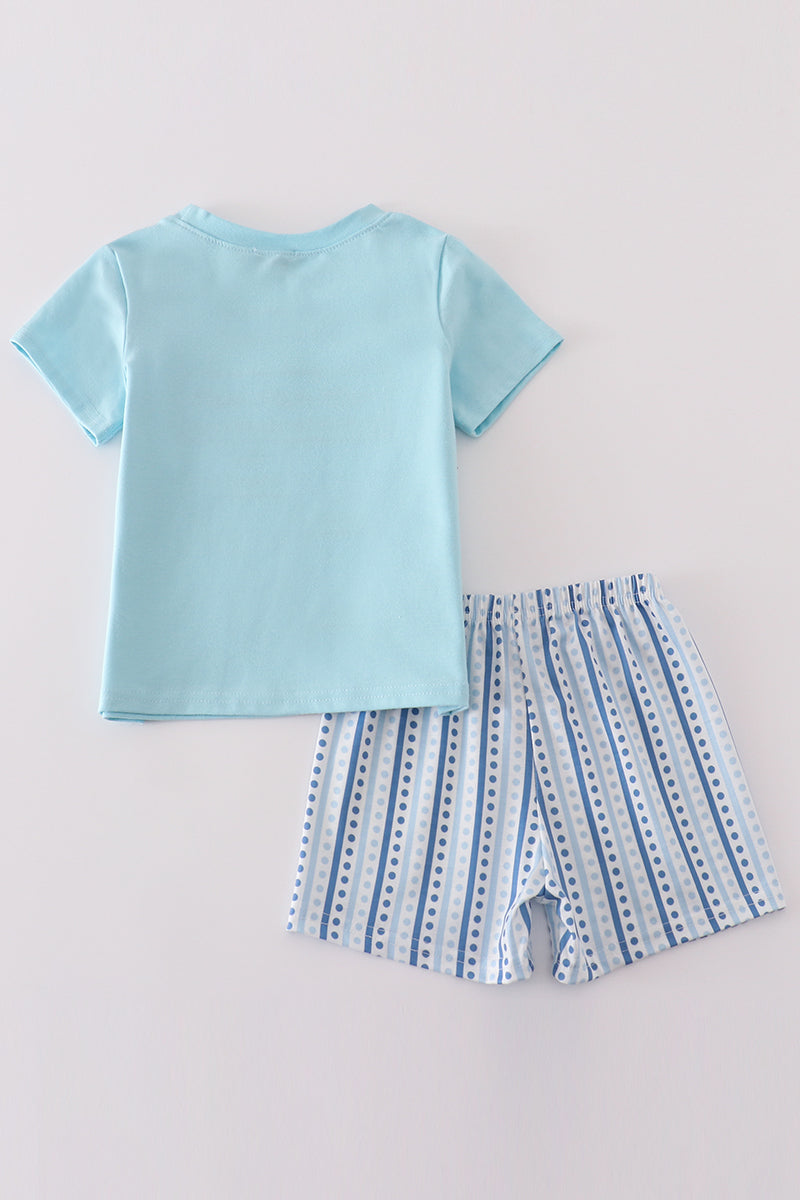 Blue Whale Embroidery Boy Set