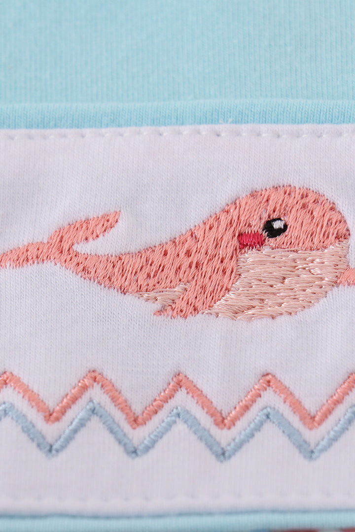 Blue Whale Embroidery Girl Bubble