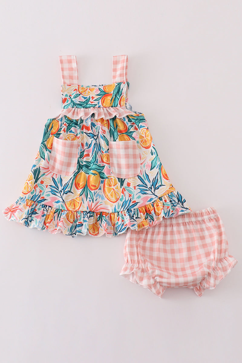 Citrus Bloom Print Girl Bloomer Set