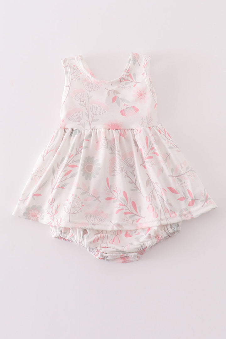 Pink Blush Meadow Smocked Girl Bubble