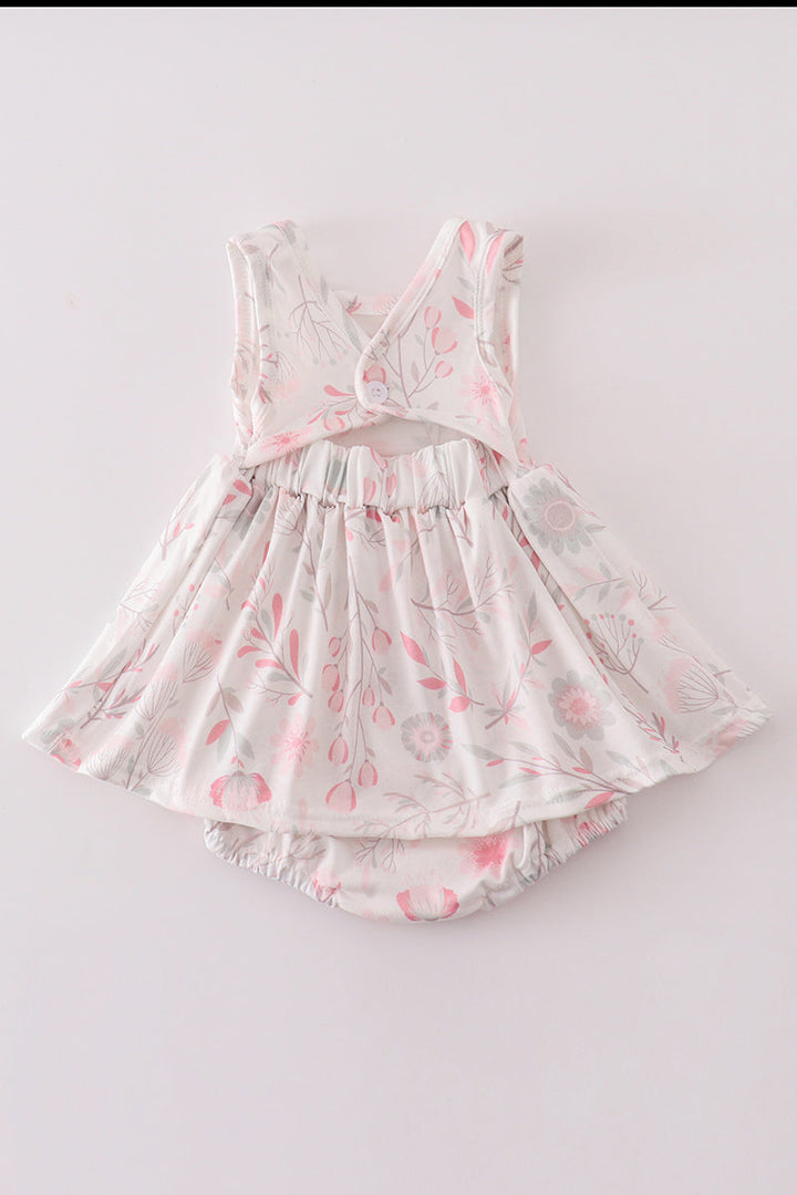 Pink Blush Meadow Smocked Girl Bubble