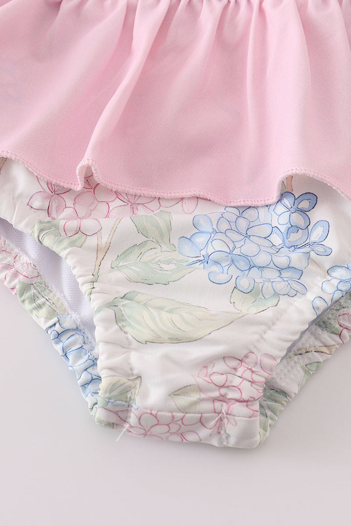 Pink Blossom Serenity Whale Embroidery Girl Swimsuit