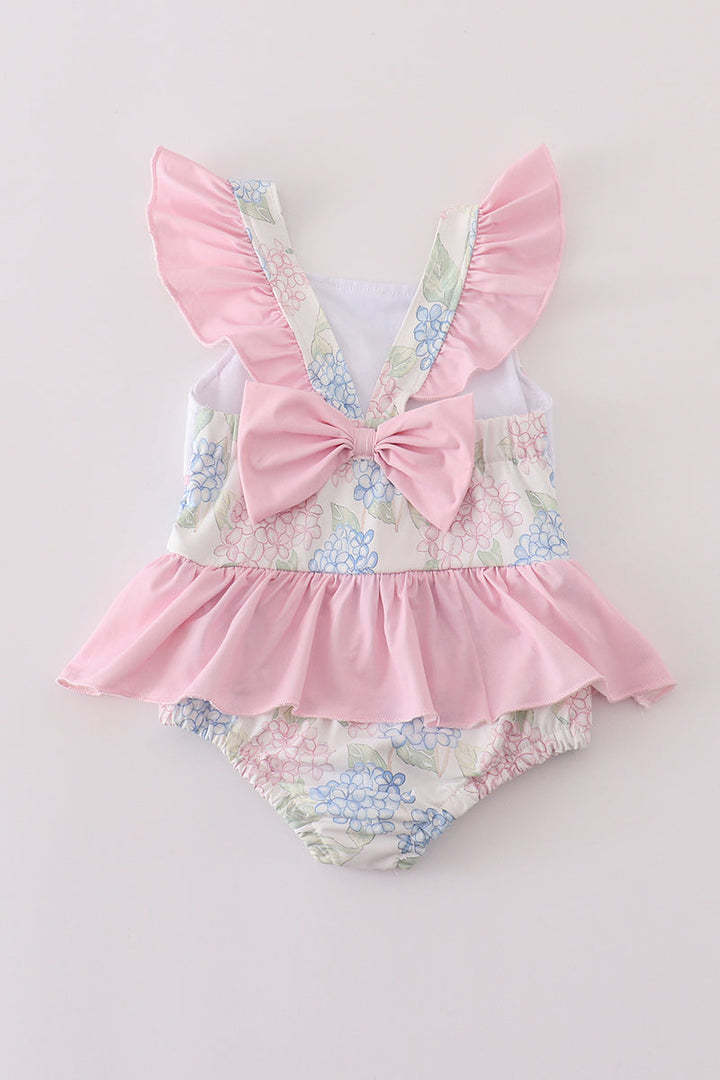 Pink Blossom Serenity Whale Embroidery Girl Swimsuit