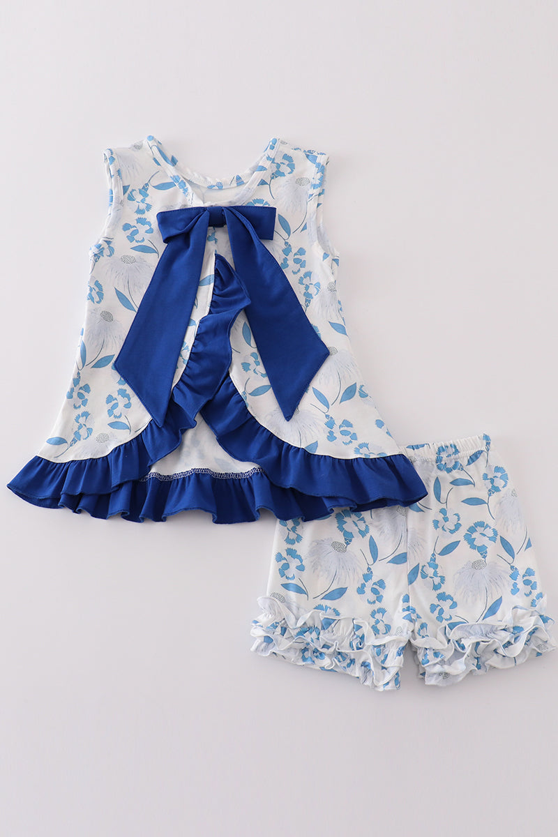 Blue Porcelain Petals Print Girl Set