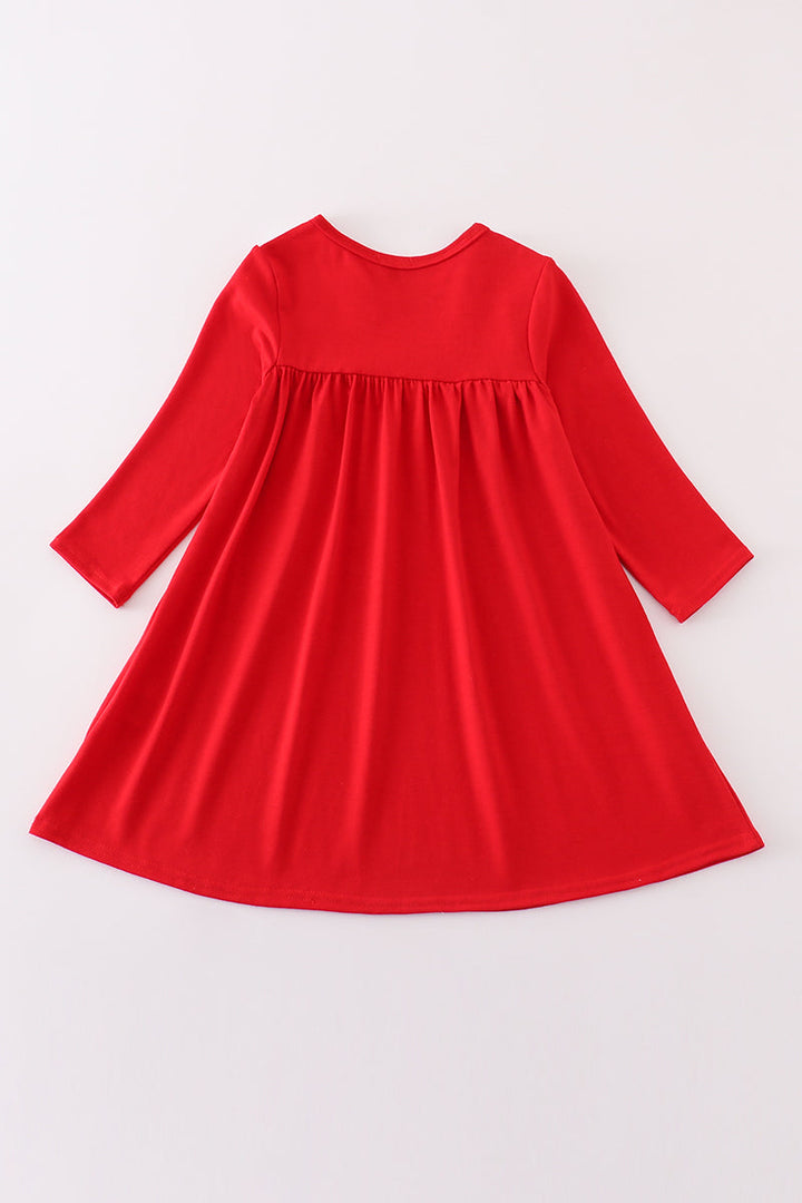 Red Valentine's Day Puppy Embroidery Girl Dress