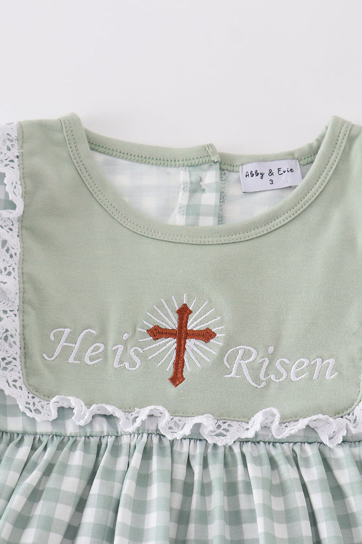 Sage Easter He Is Risen Cross Embroidery Girl Set