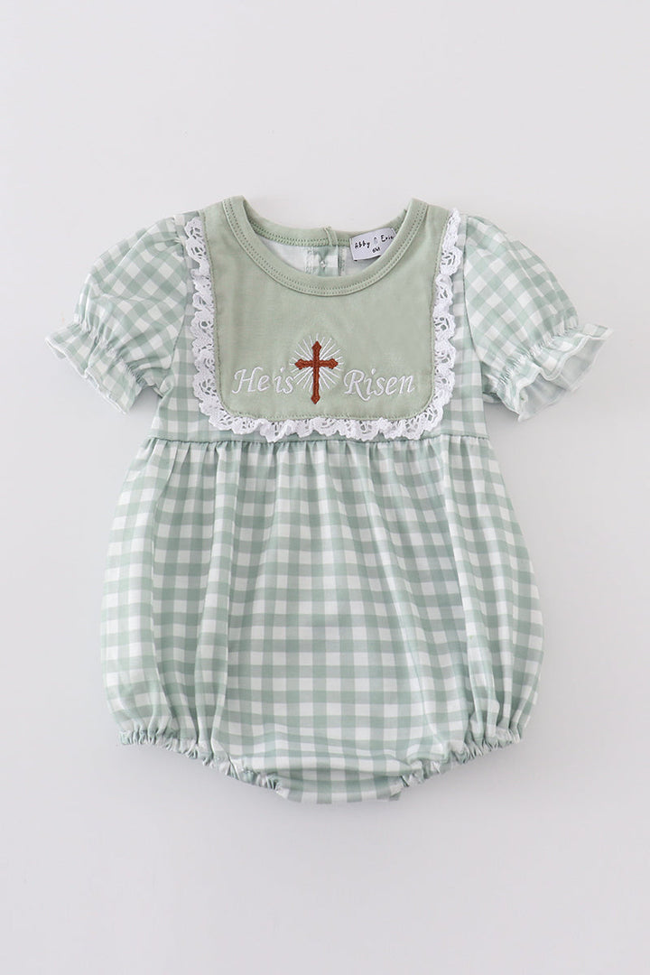 Sage Easter He Is Risen Cross Embroidery Girl Bubble