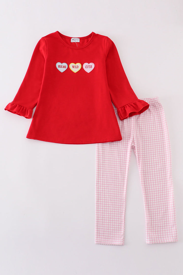 Red Valentine's Day Heart Embroidery Girl Set