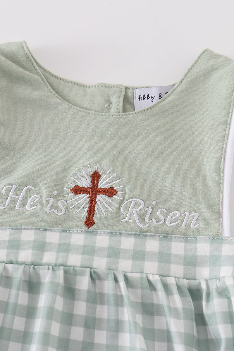 Sage Easter He Is Risen Cross Embroidery Boy Bubble