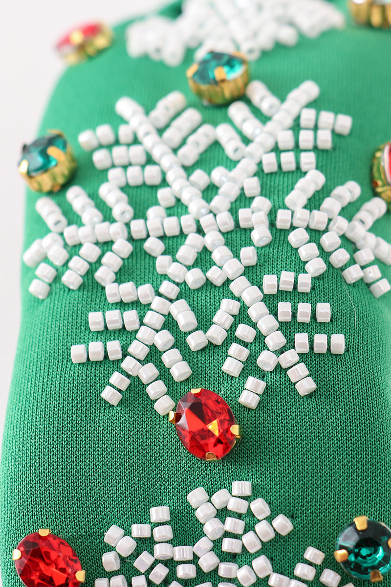 Green Christmas Snowflake Embroidery Adults Headband