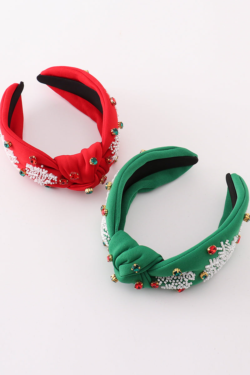 Green Christmas Snowflake Embroidery Adults Headband