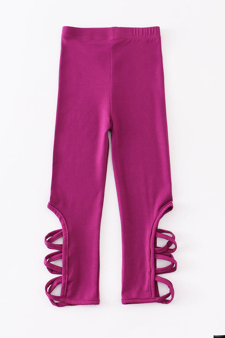 Purple Hollow Out Legging