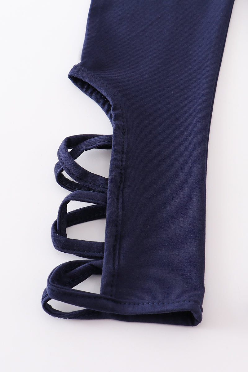 Navy Hollow Out Legging