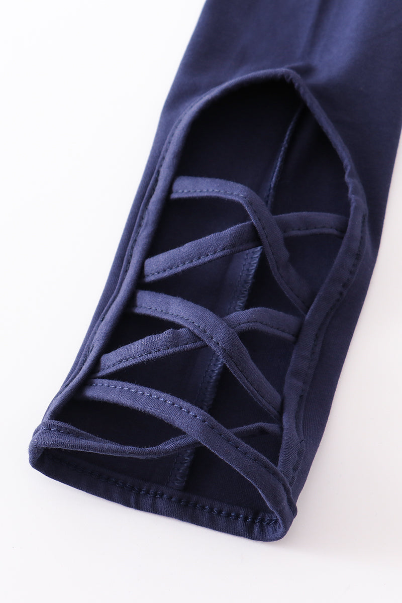 Navy Hollow Out Legging