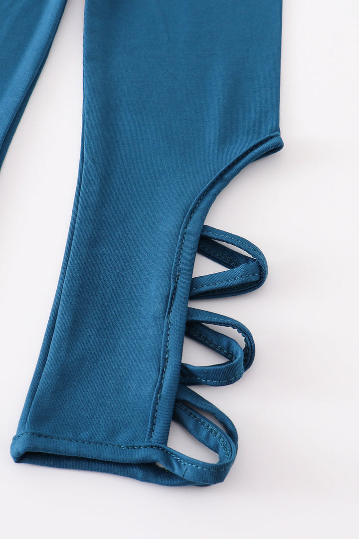 Blue Hollow Out Legging