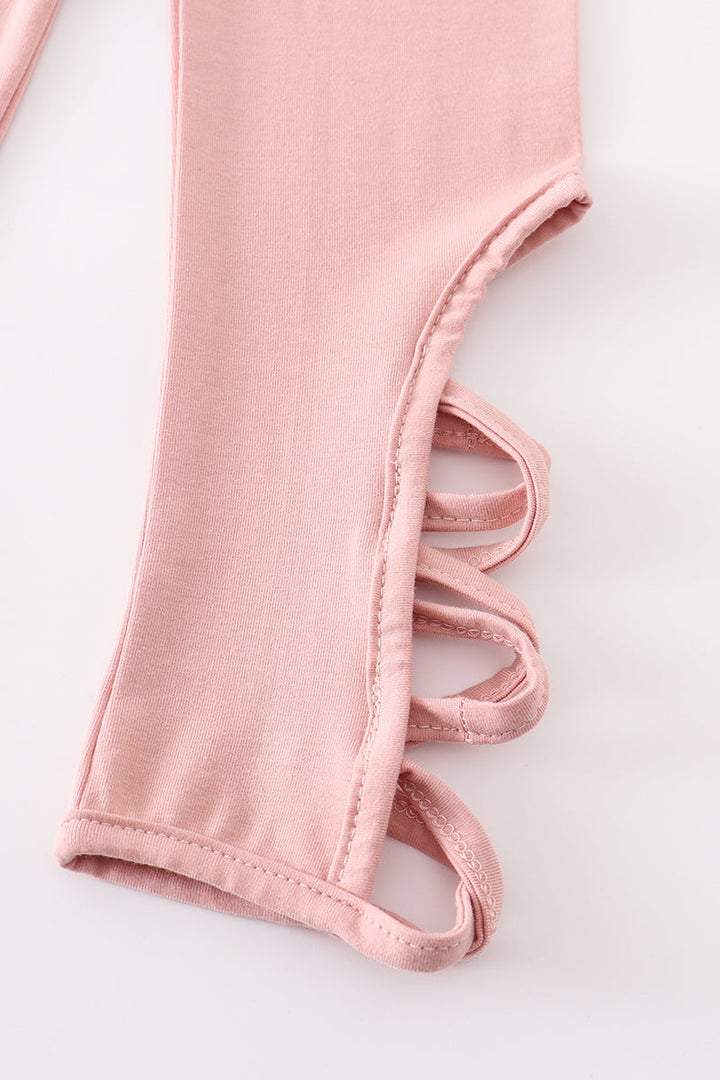 Pink Hollow Out Legging