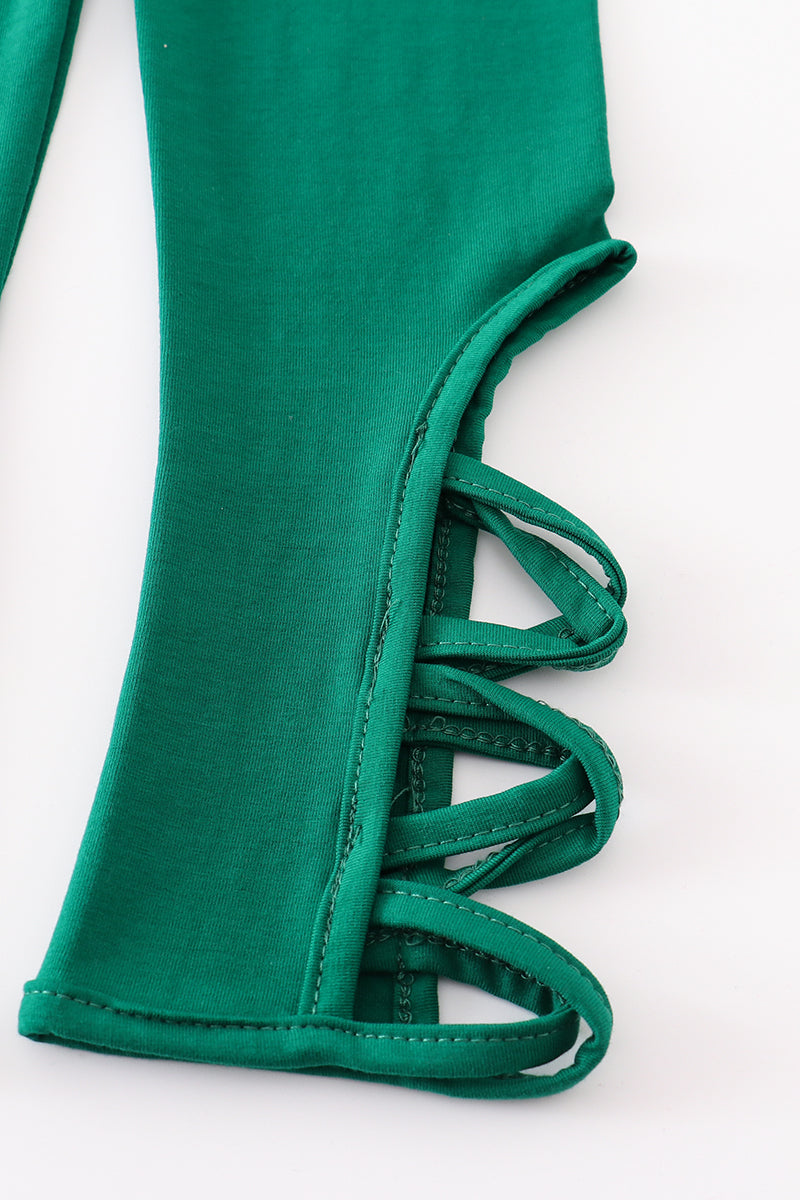 Green Hollow Out Legging