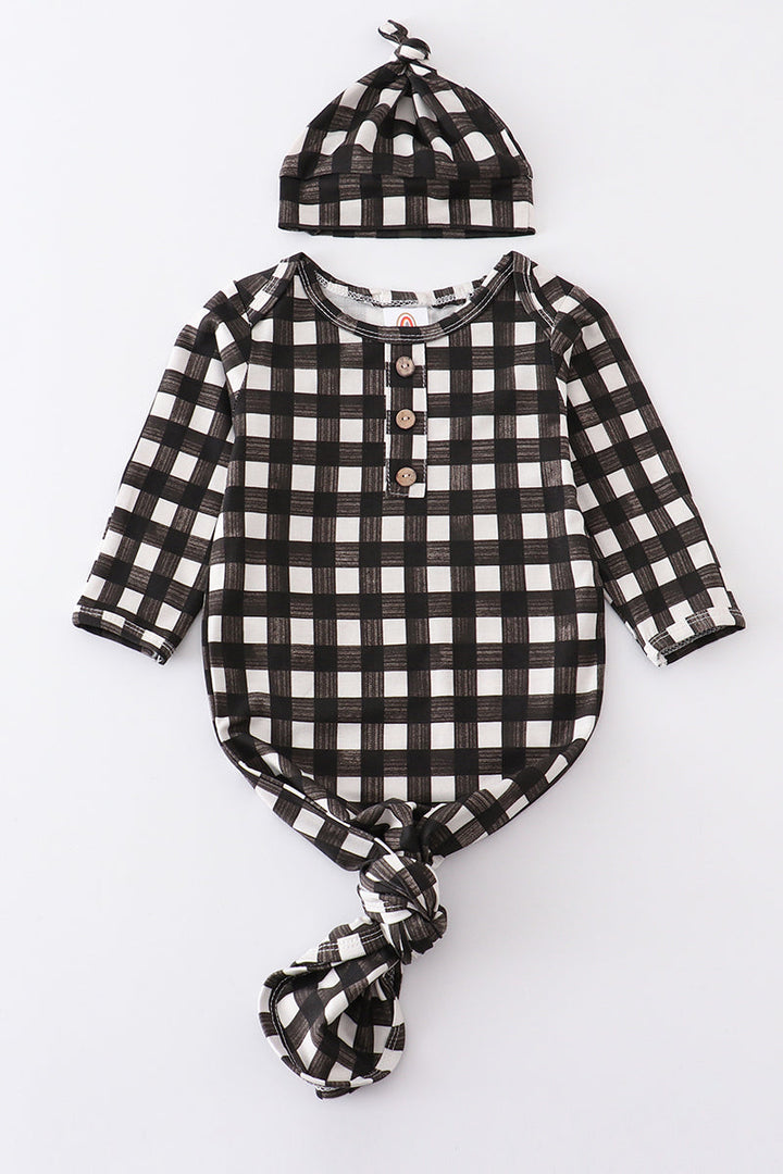 Black Plaid Baby Gown Set