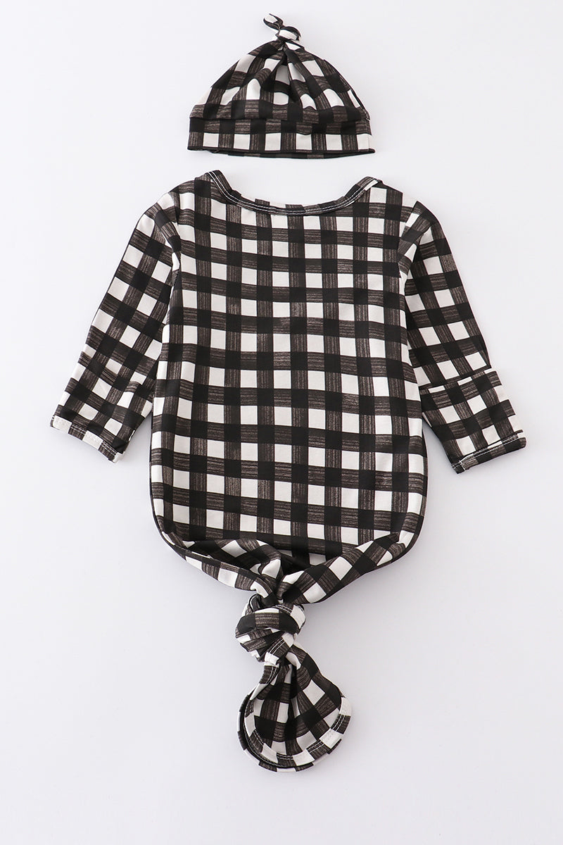 Black Plaid Baby Gown Set