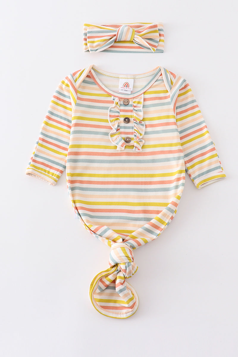 Multicolored Stripe Baby Gown Set