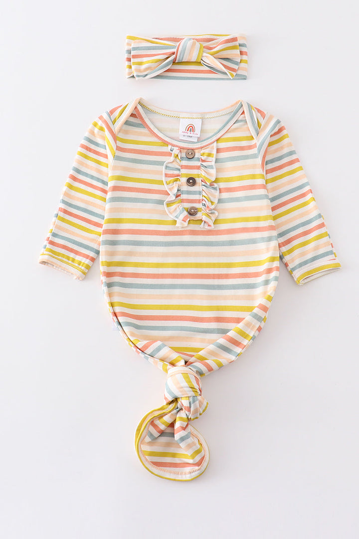 Multicolored Stripe Baby Gown Set