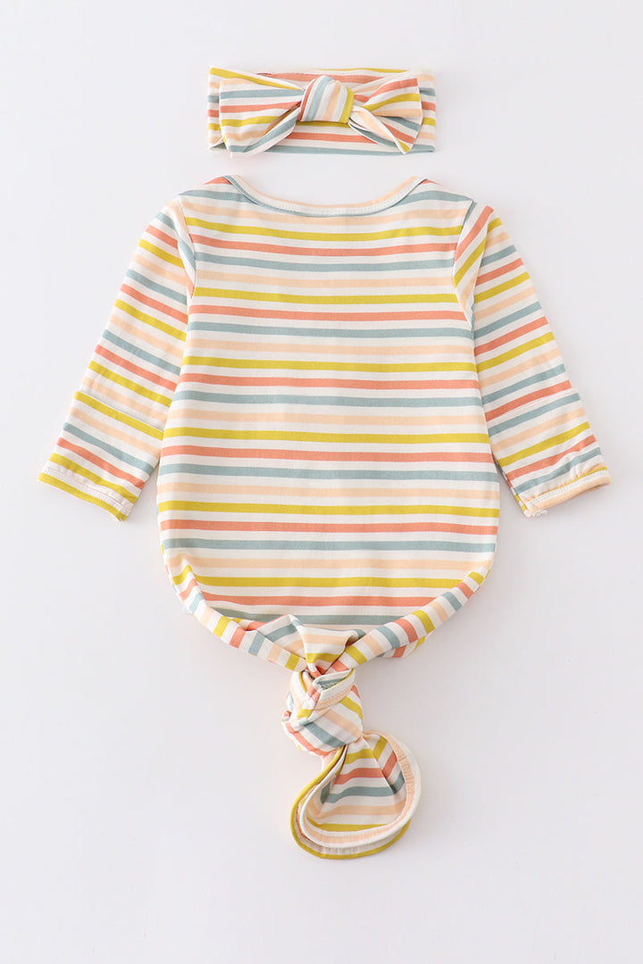 Multicolored Stripe Baby Gown Set