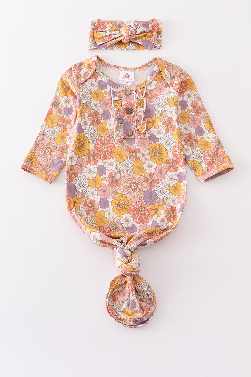 Mustard Floral Hairband Baby Gown