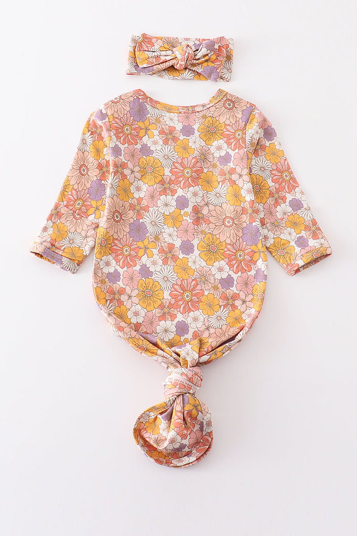 Mustard Floral Hairband Baby Gown