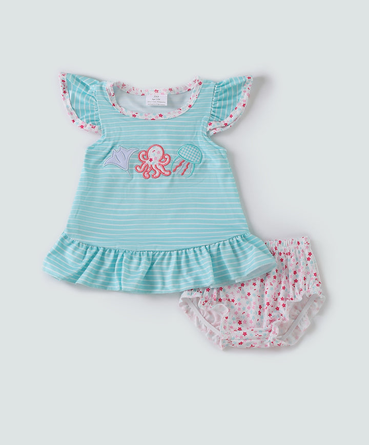 Mint Marine  Embroidery Baby Set