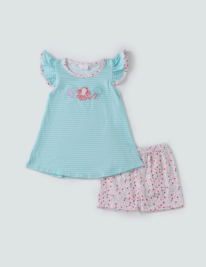 Mint Marine Embroidery Girl Set