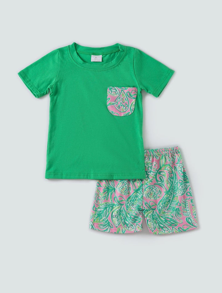 Green Pink Marine Creature Print Boy Set