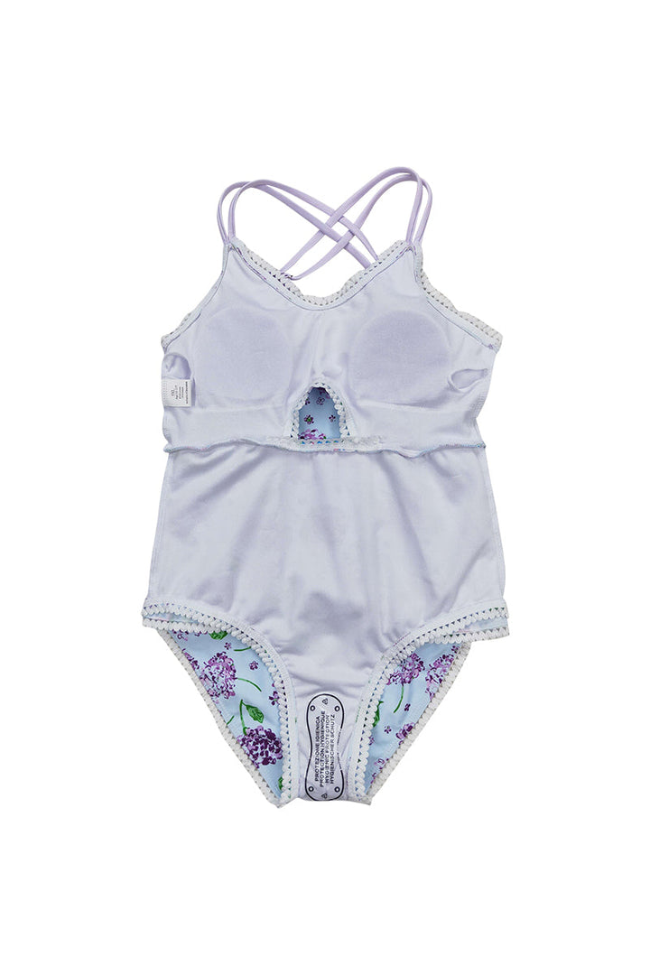 Blue Floral Print Girl Swimsuit