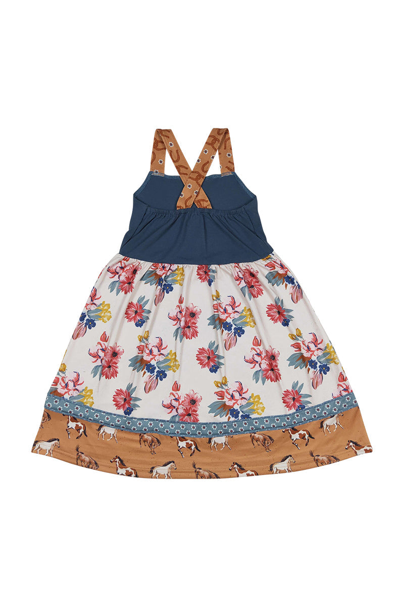 Navy Floral Horse Strap Dress