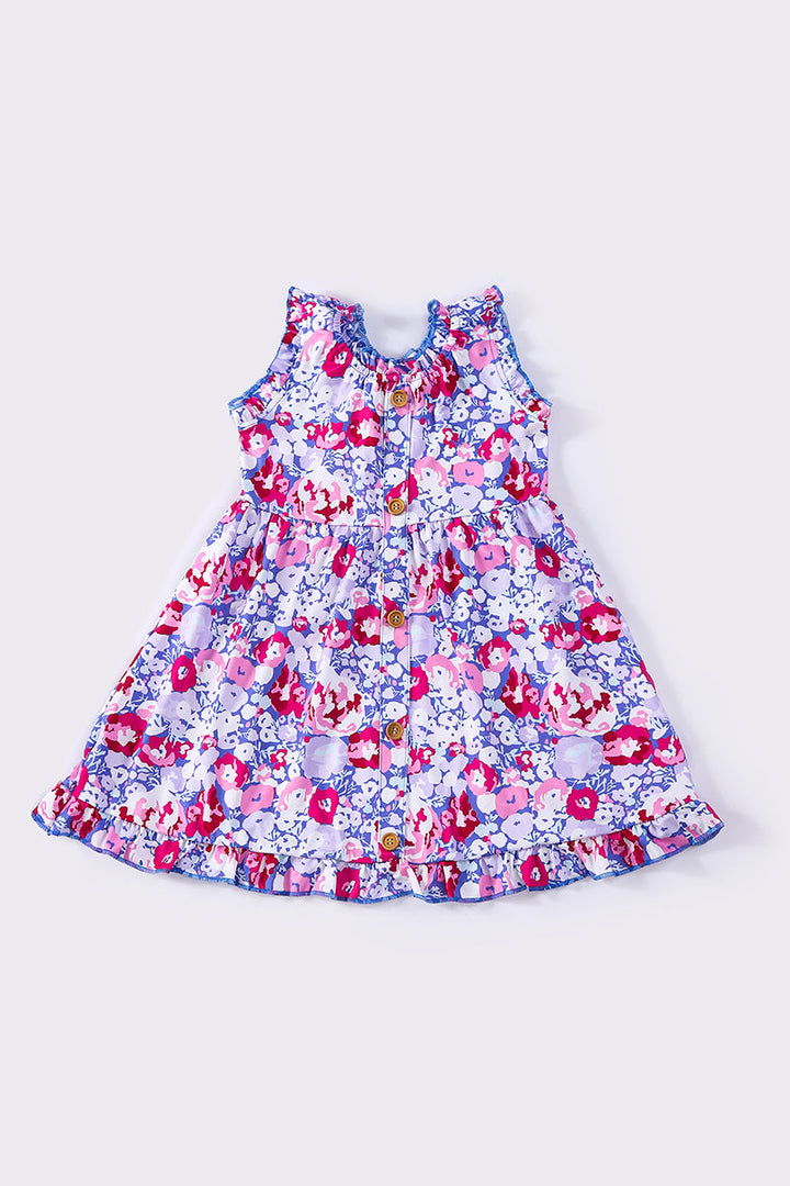 Purple Floral Ruffle Dress