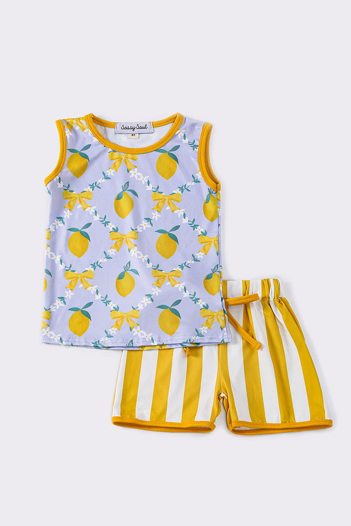 Yellow Lemon Girl Shorts Set