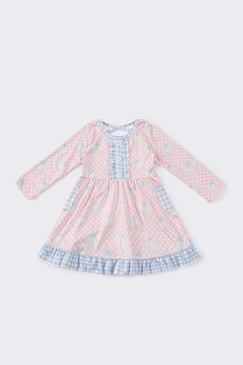 Pink Pumpkin Plaid Ruffle Dress