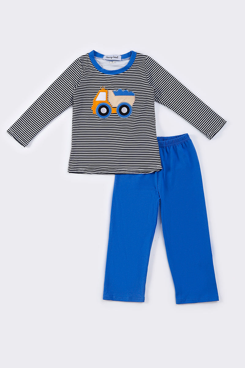 Blue Truck Applique  Stripe Boy Set