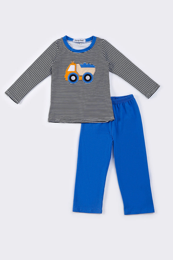 Blue Truck Applique  Stripe Boy Set