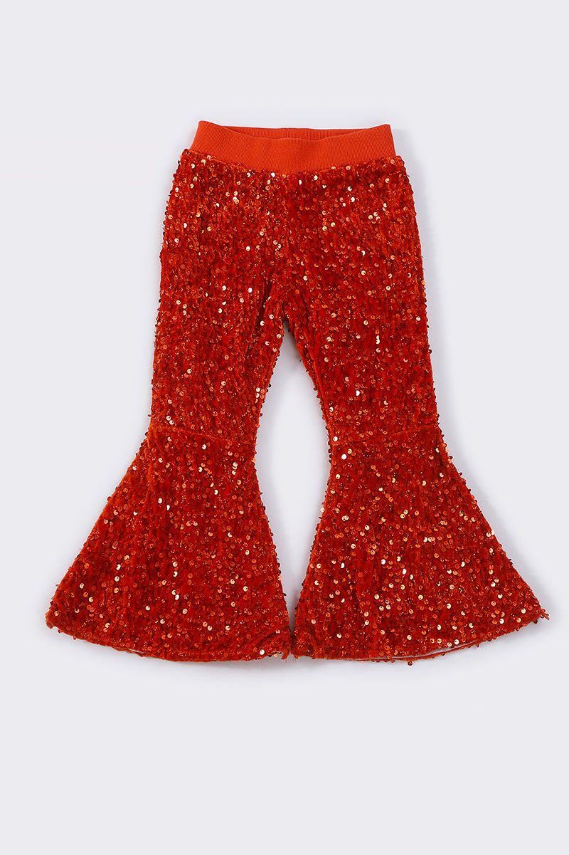 Orange Sequin Bell Pants