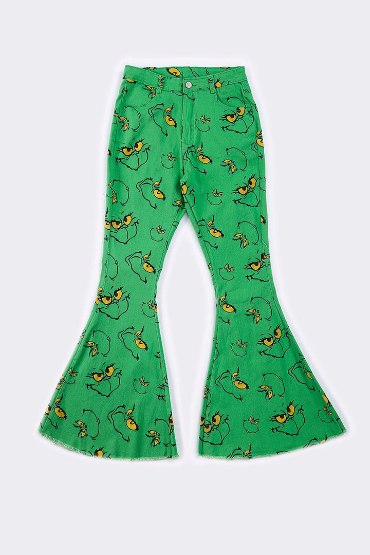 Green Grinch Print Bell Jeans Mom & Me