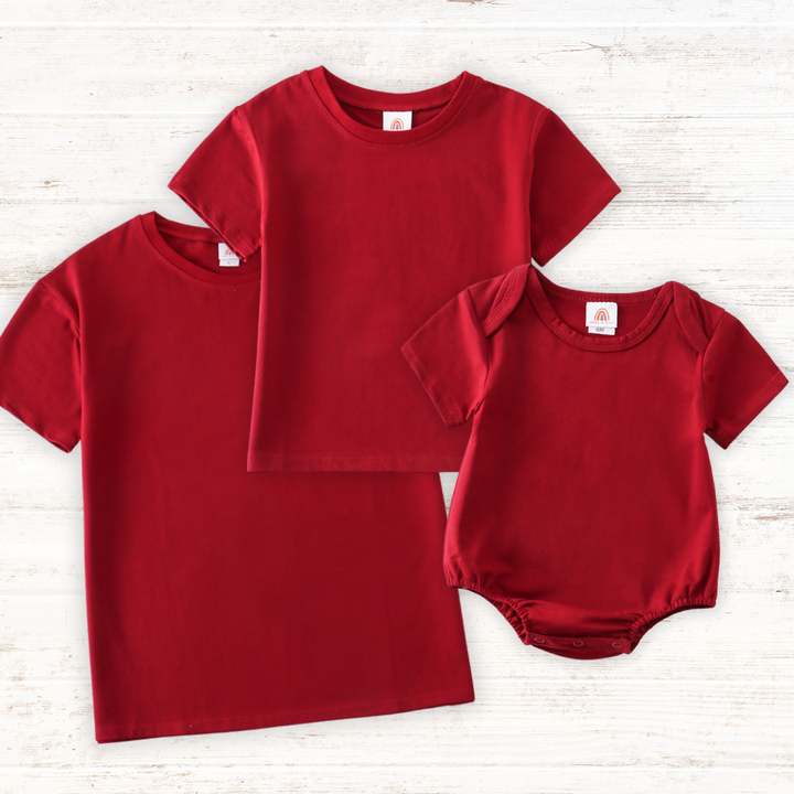 Maroon Blank Basic T-shirt Adult Kids And Baby Bubble