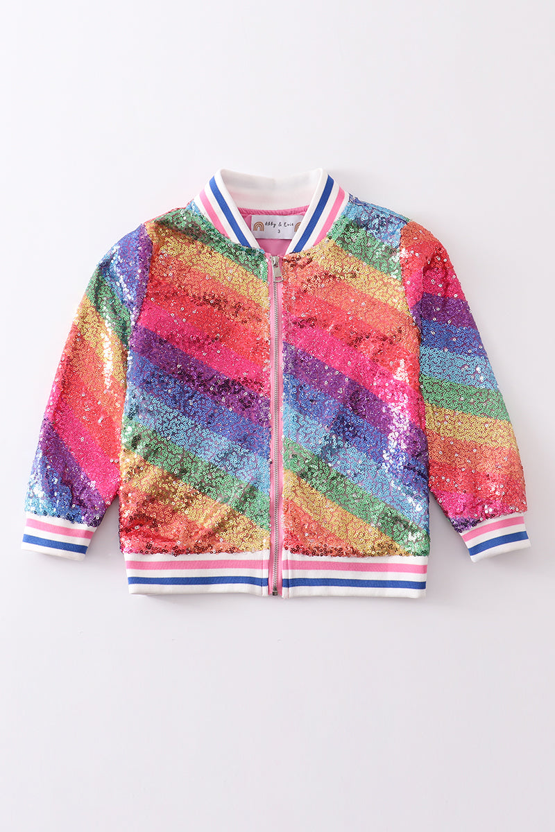 Rainbow Sequin Bomber Jacket