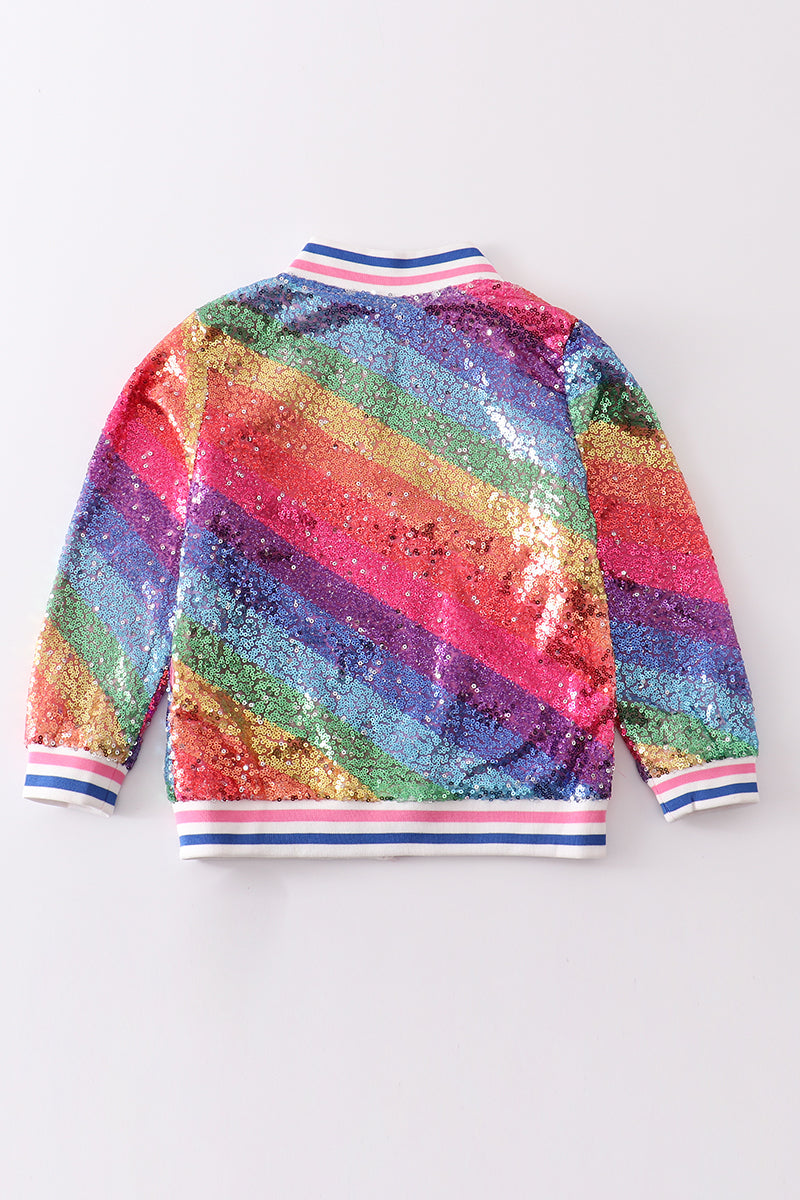 Rainbow Sequin Bomber Jacket