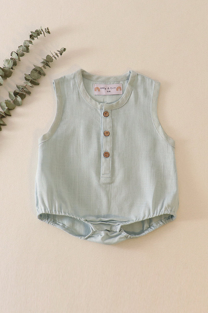 Mint Button Down Baby Bubble