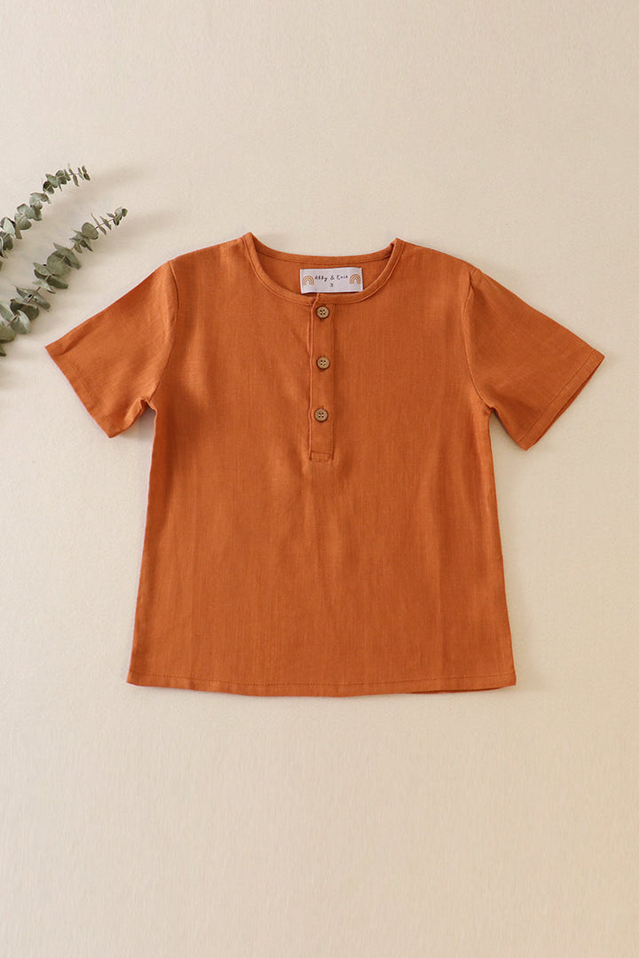 Brown Button Linen Top